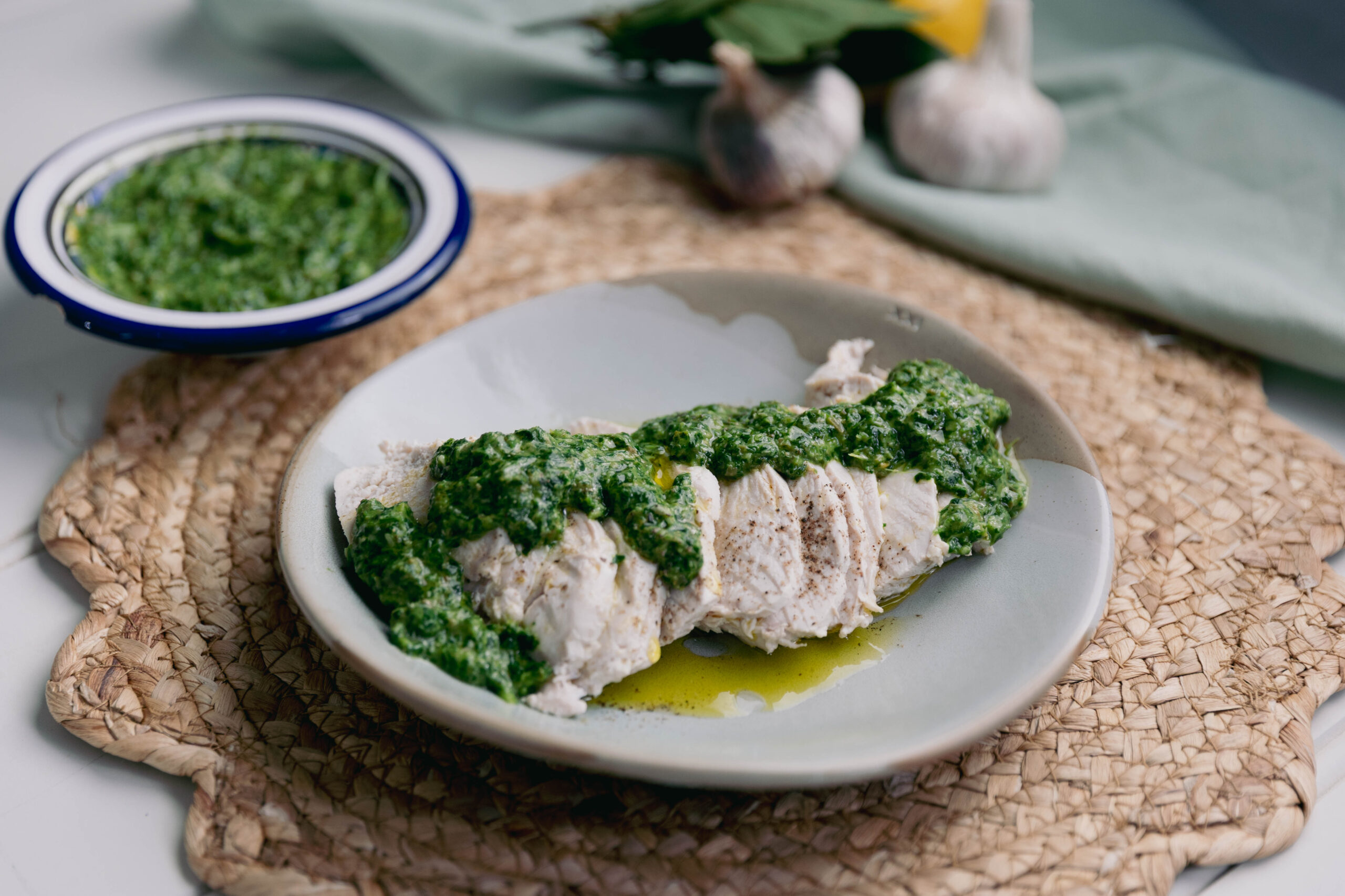 Poached chicken in Salsa verde